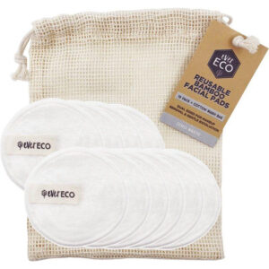 Reusable Bamboo Facial Pads White With Cotton Wash Bag 10